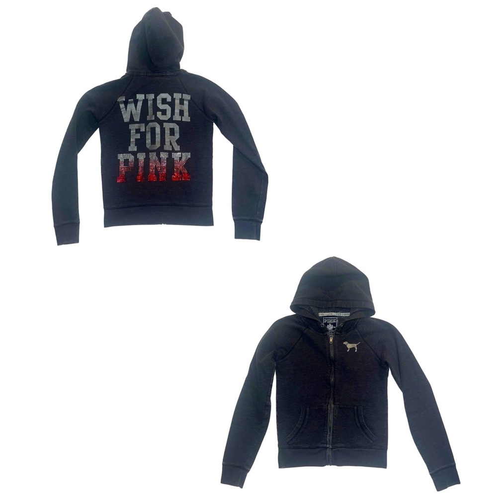 Y2K Victoria’s Secret Pink “Wish For Pink” Bling Hoodie, size xs